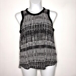 Michael Stars Silk Top Women Medium Black White Abstract Knit Trim Career Office